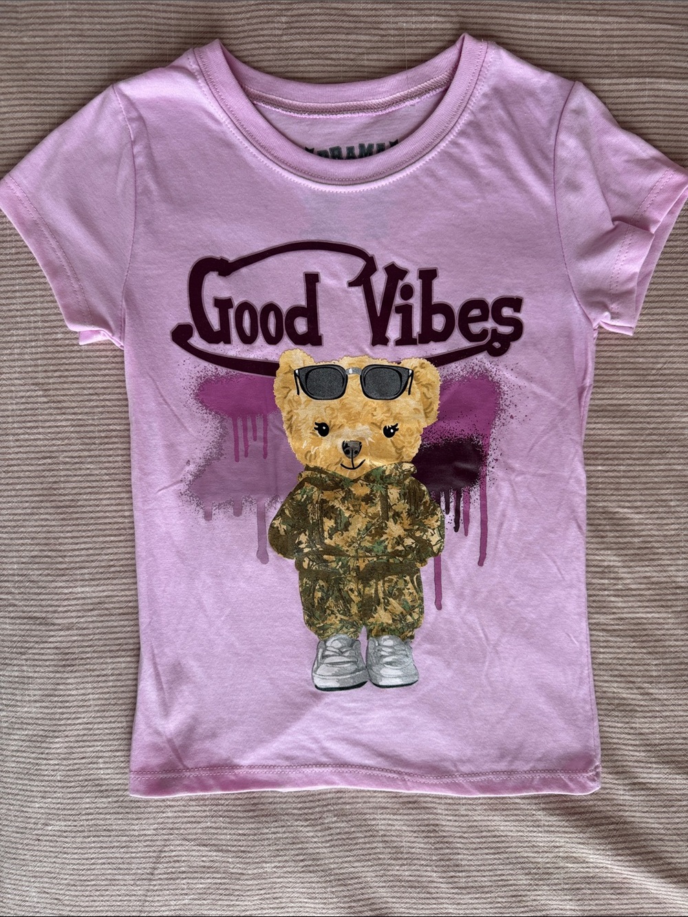Good Vibes Pink Teddy Graphic Tee - Kids